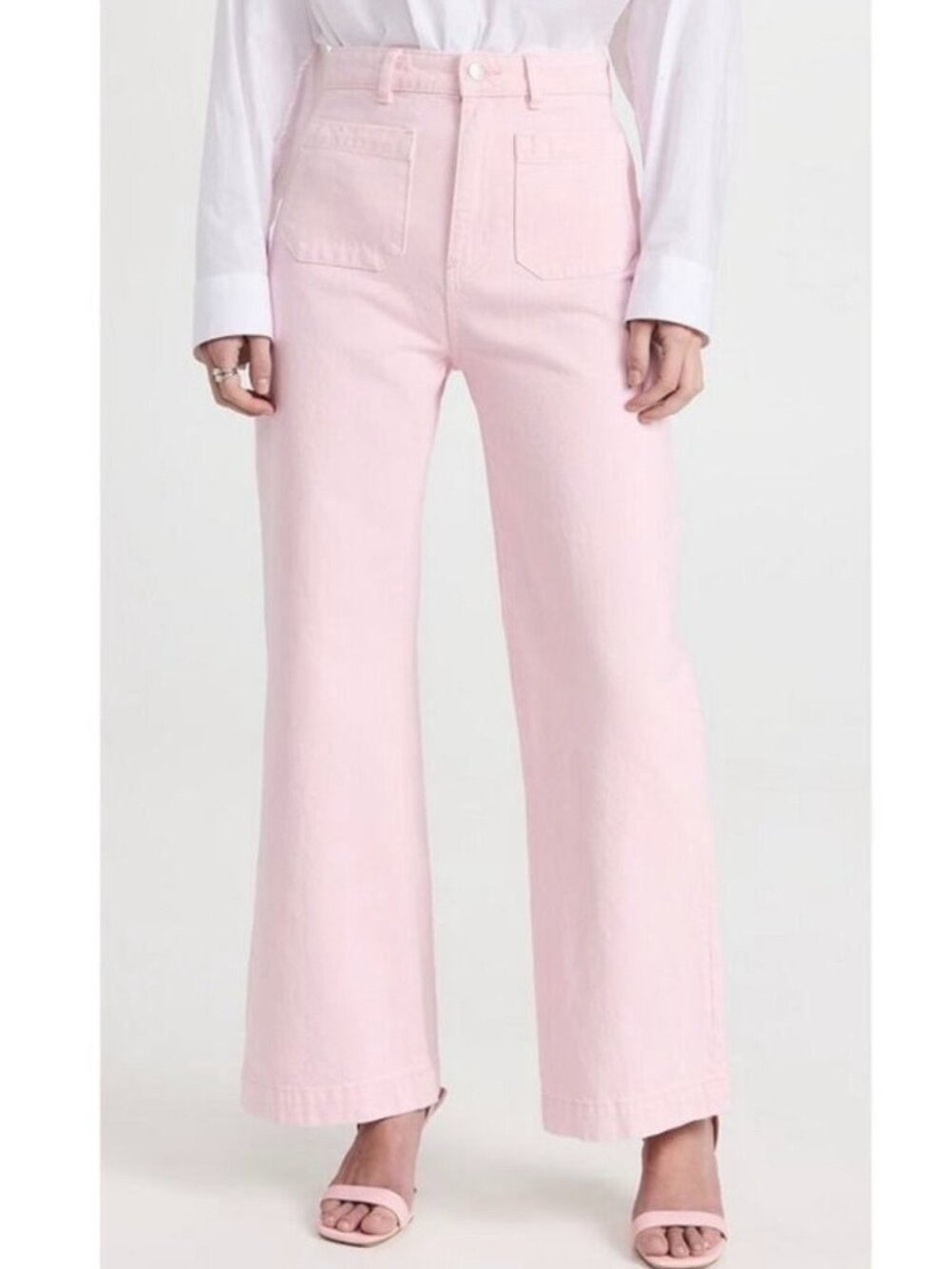 Rollas Sailor Jean Size 24 Pink High Waisted Wide Leg Patch Pocket Pants Retro